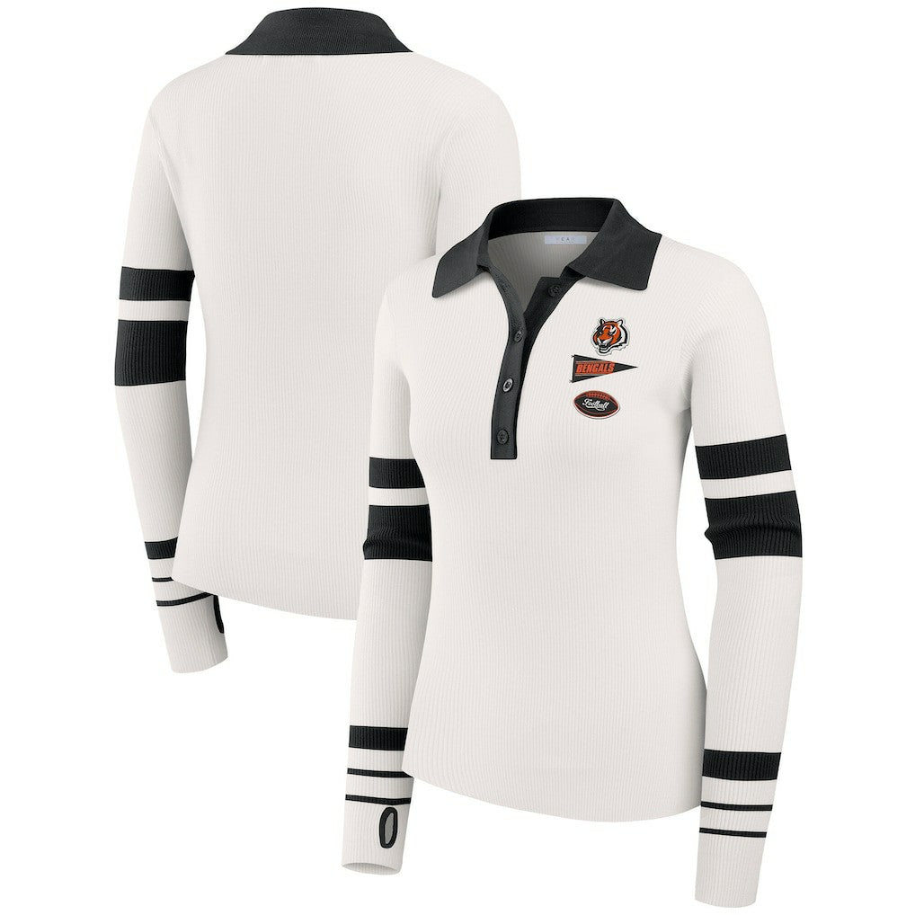Cincinnati Bengals WEAR by Erin Andrews Women's Ribbed Henley Polo Sweater - White sale
