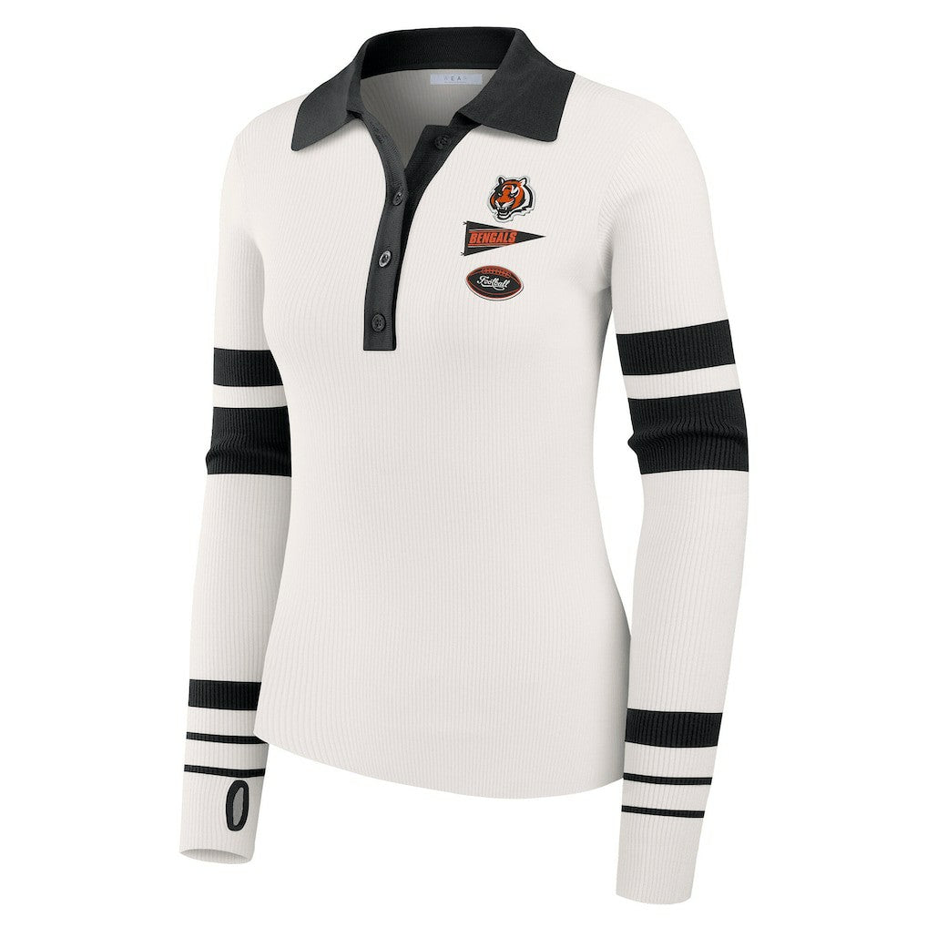 Cincinnati Bengals WEAR by Erin Andrews Women's Ribbed Henley Polo Sweater - White sale