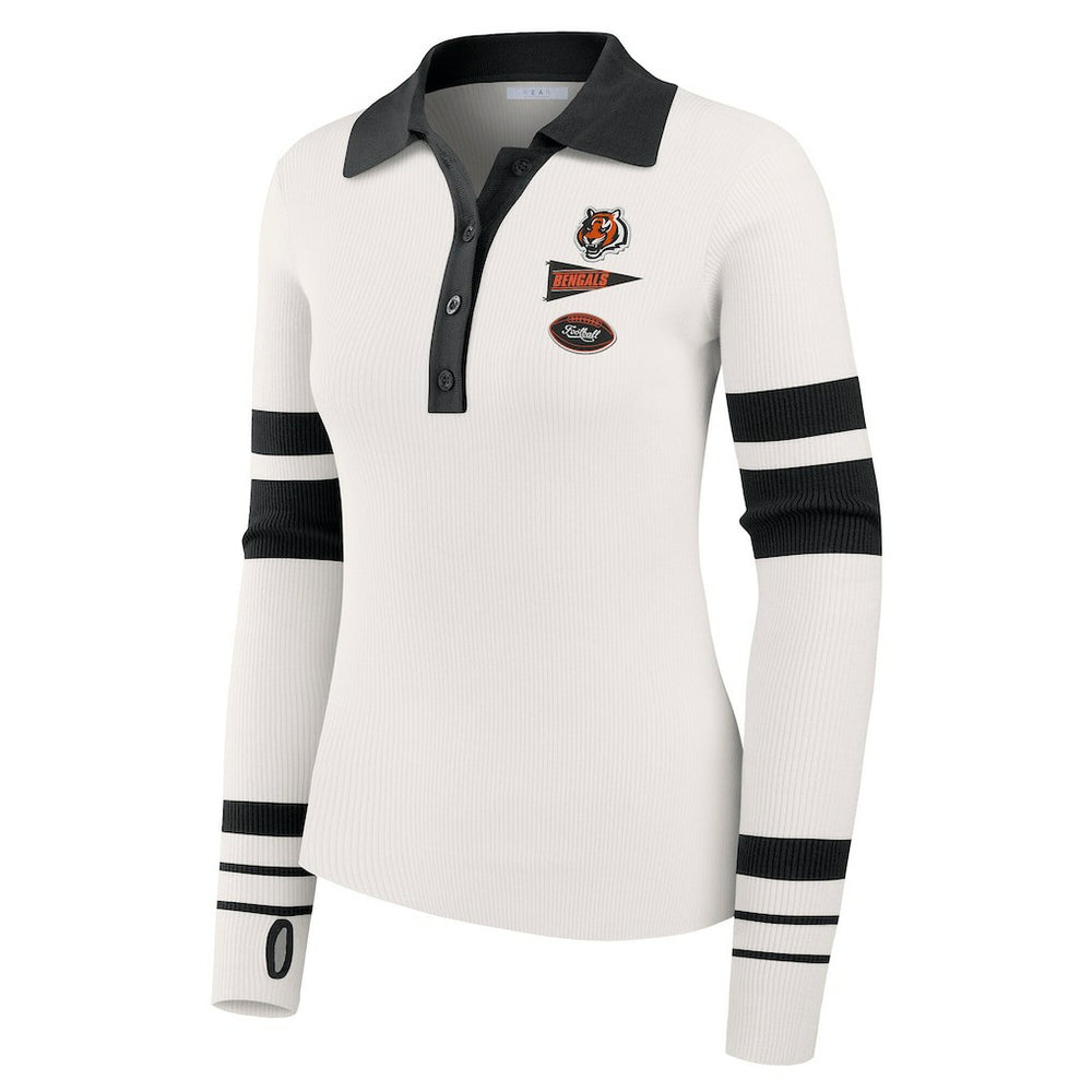 Cincinnati Bengals WEAR by Erin Andrews Women's Ribbed Henley Polo Sweater - White sale