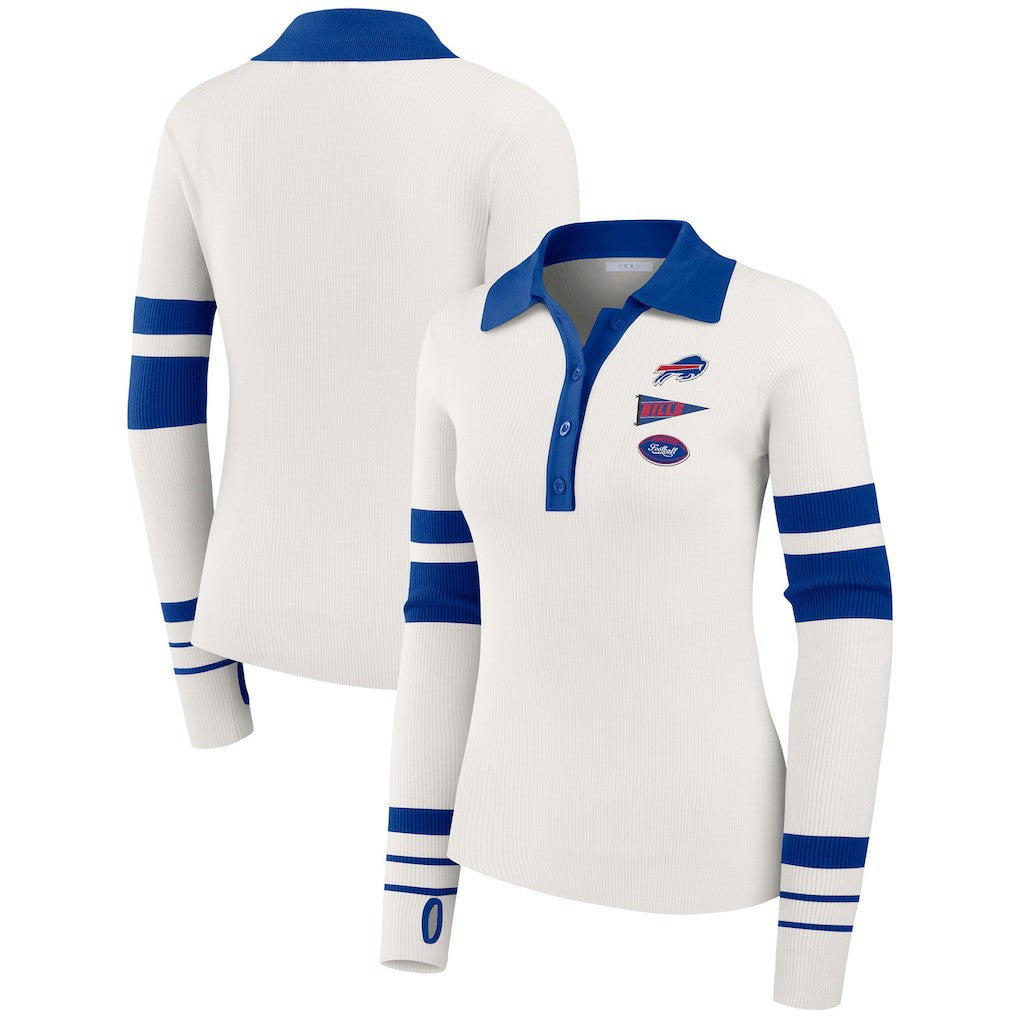Buffalo Bills WEAR by Erin Andrews Women's Ribbed Henley Polo Sweater - White online