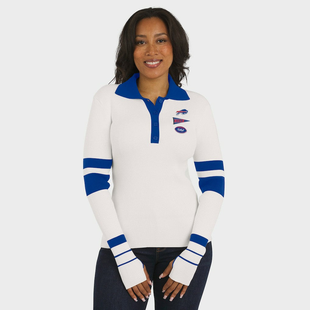 Buffalo Bills WEAR by Erin Andrews Women's Ribbed Henley Polo Sweater - White online