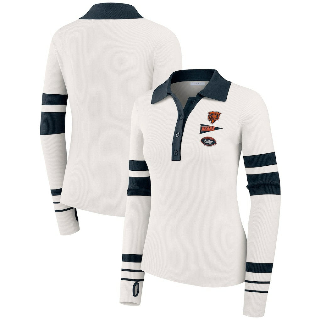 Chicago Bears WEAR by Erin Andrews Women's Ribbed Henley Polo Sweater - White outlet