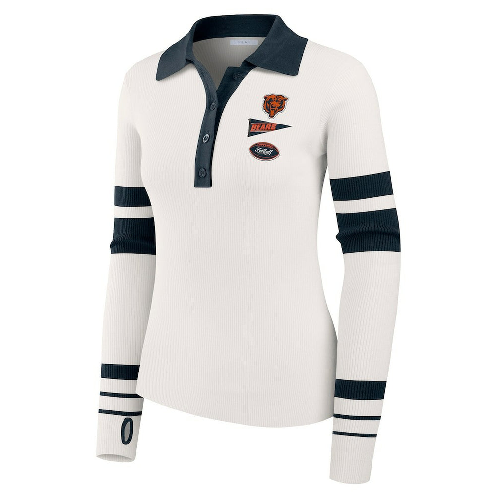 Chicago Bears WEAR by Erin Andrews Women's Ribbed Henley Polo Sweater - White outlet