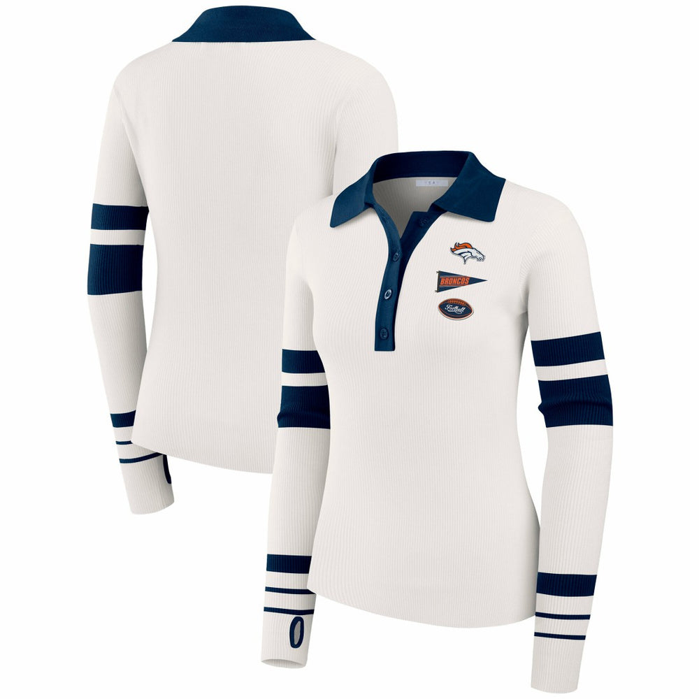 Denver Broncos WEAR by Erin Andrews Women's Ribbed Henley Polo Sweater - White cheap
