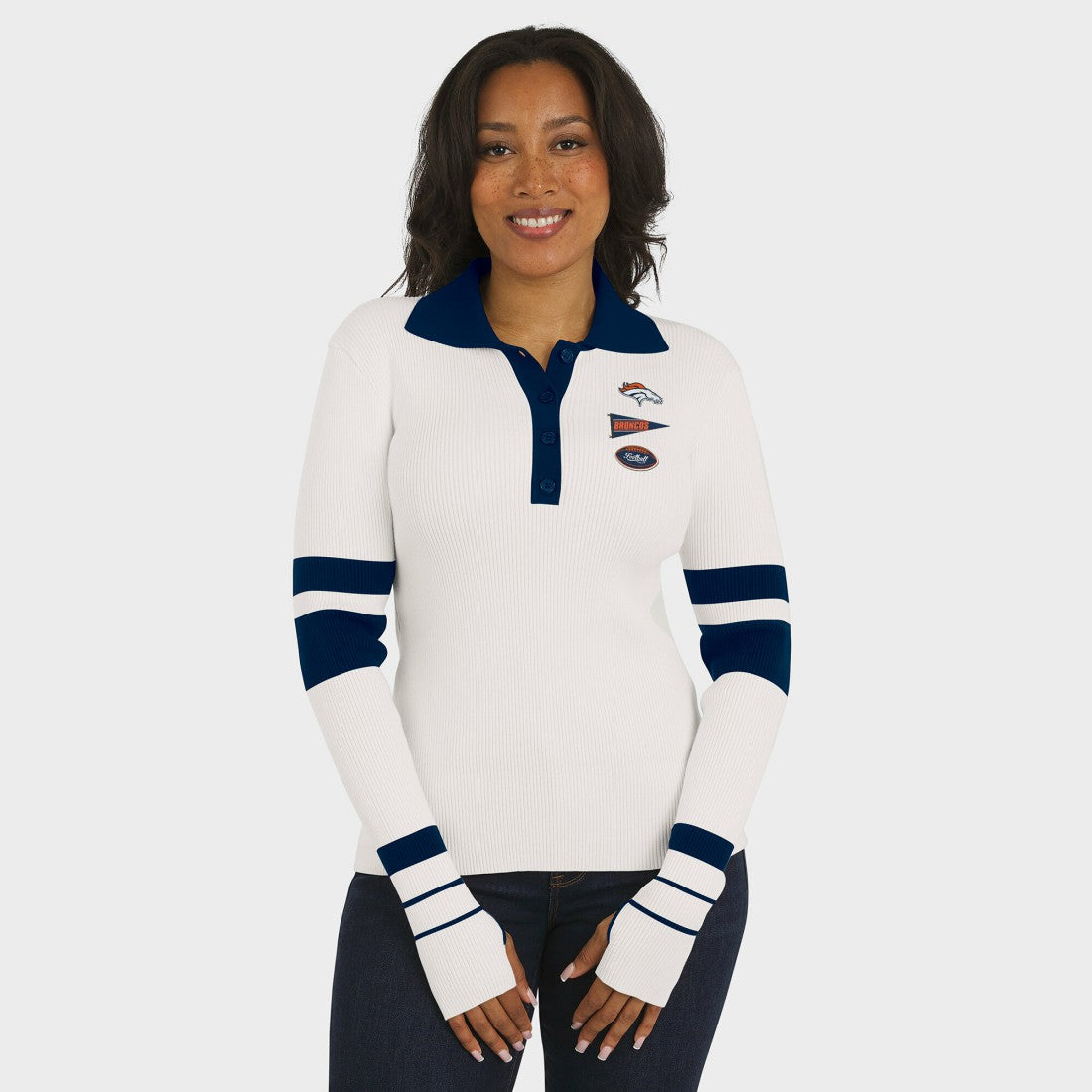 Denver Broncos WEAR by Erin Andrews Women's Ribbed Henley Polo Sweater - White cheap