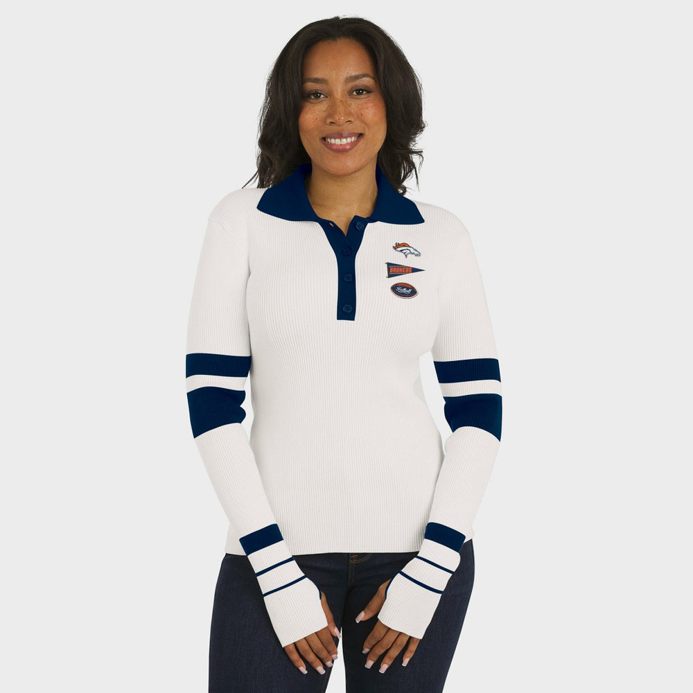 Denver Broncos WEAR by Erin Andrews Women's Ribbed Henley Polo Sweater - White cheap