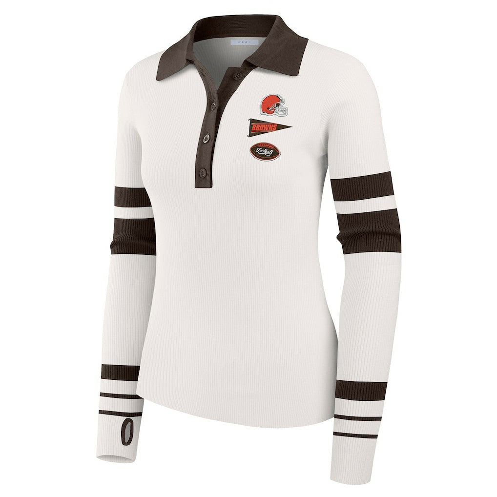 Cleveland Browns WEAR by Erin Andrews Women's Ribbed Henley Polo Sweater - White cheap