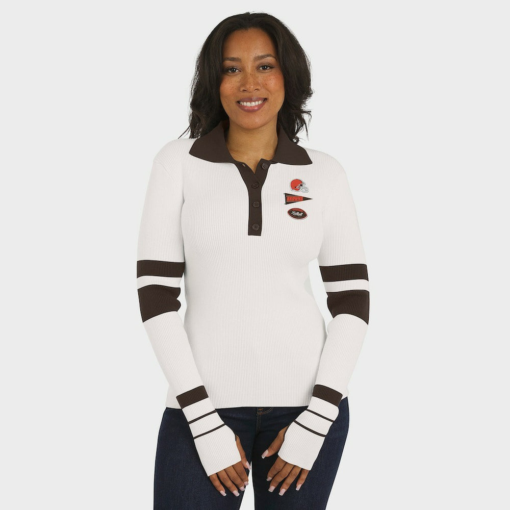 Cleveland Browns WEAR by Erin Andrews Women's Ribbed Henley Polo Sweater - White cheap