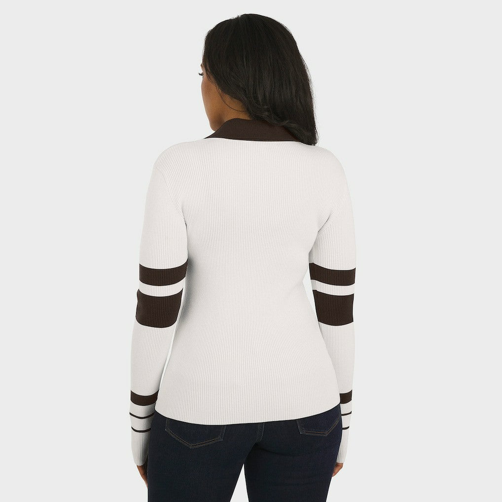 Cleveland Browns WEAR by Erin Andrews Women's Ribbed Henley Polo Sweater - White cheap