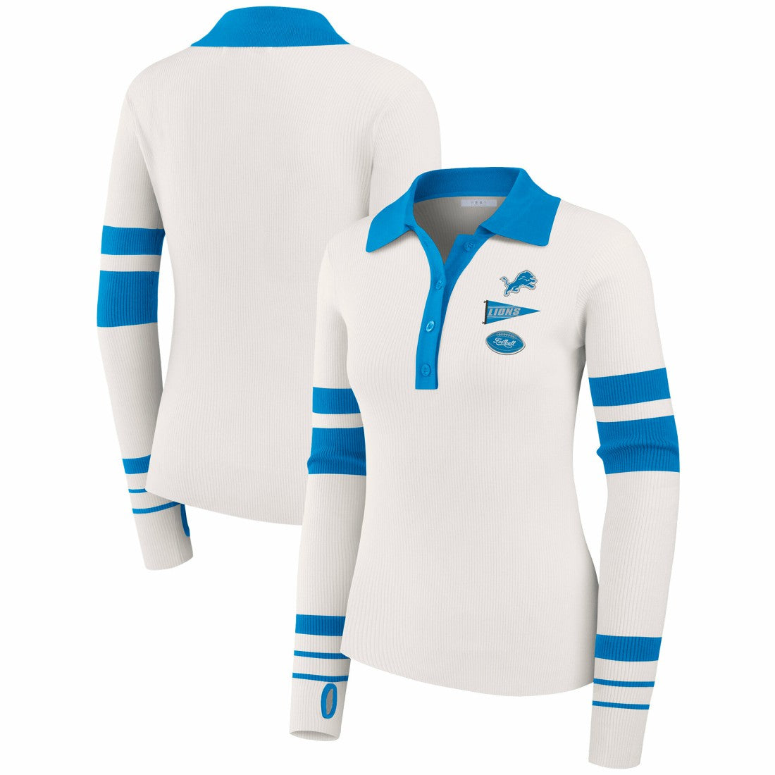 Detroit Lions WEAR by Erin Andrews Women's Ribbed Henley Polo Sweater - White online