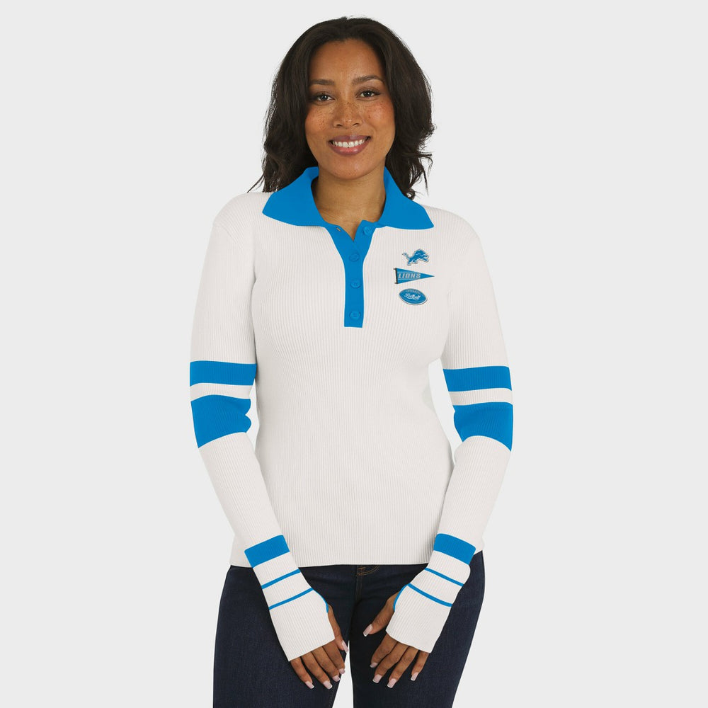 Detroit Lions WEAR by Erin Andrews Women's Ribbed Henley Polo Sweater - White online