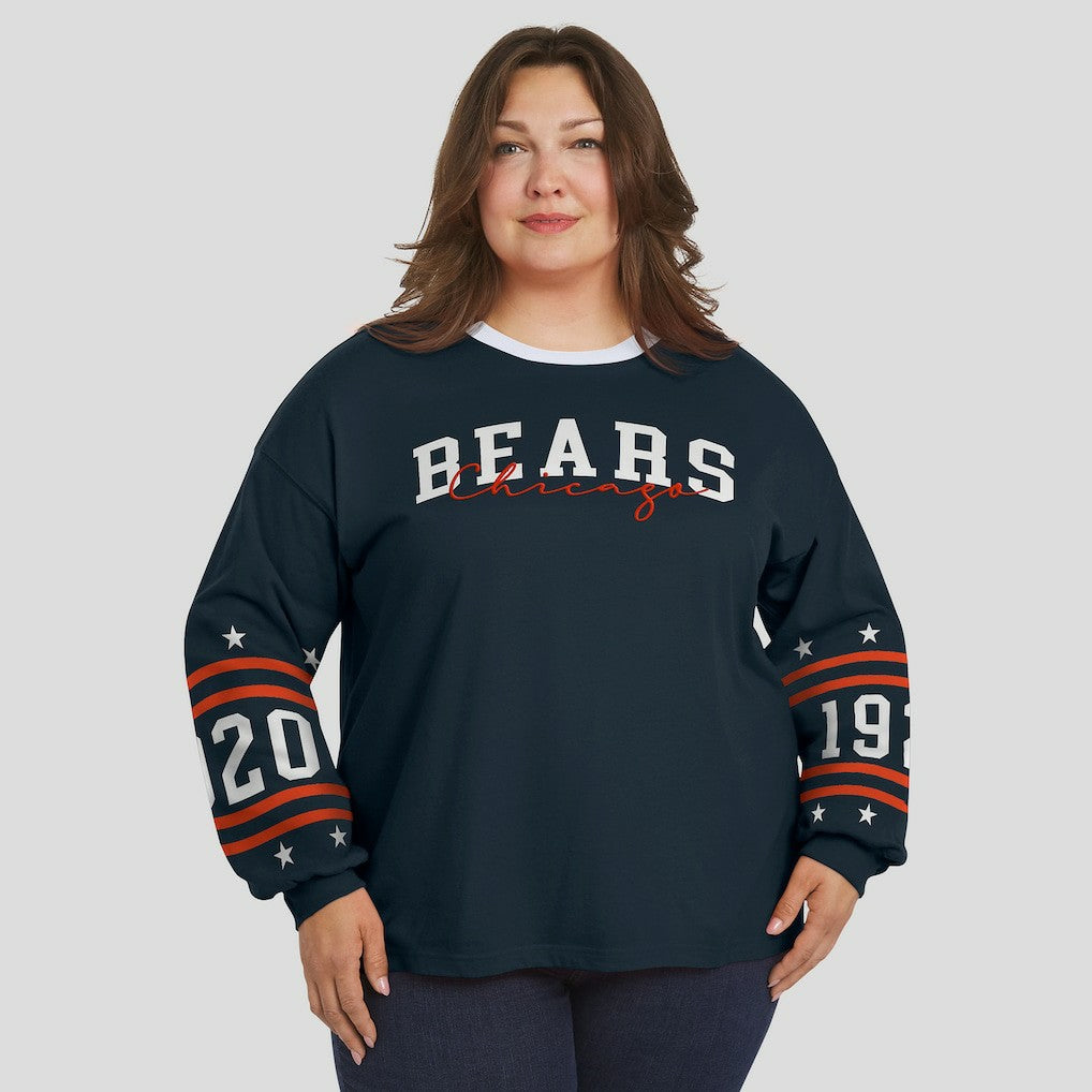 Chicago Bears WEAR by Erin Andrews Women's Plus Size Sport Long-Sleeve T-Shirt - Navy on sale