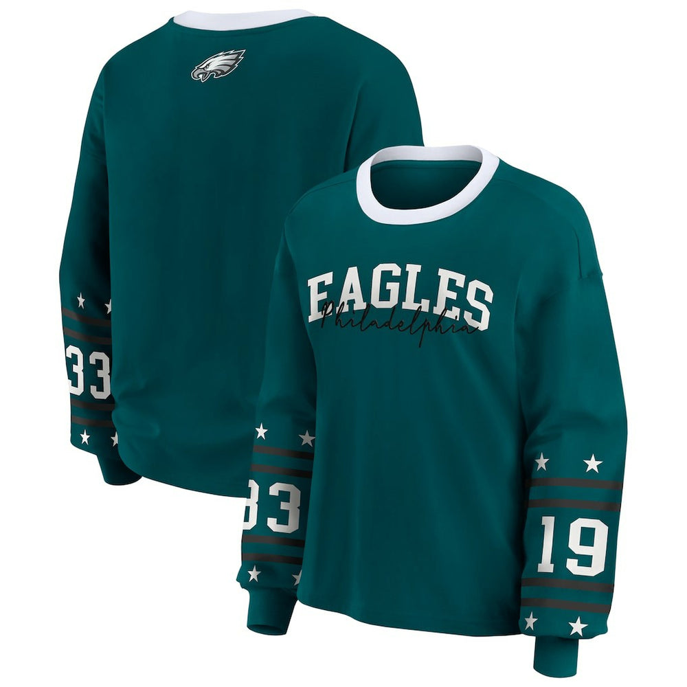 Philadelphia Eagles WEAR by Erin Andrews Women's Plus Size Sport Long-Sleeve T-Shirt - Midnight Green sale