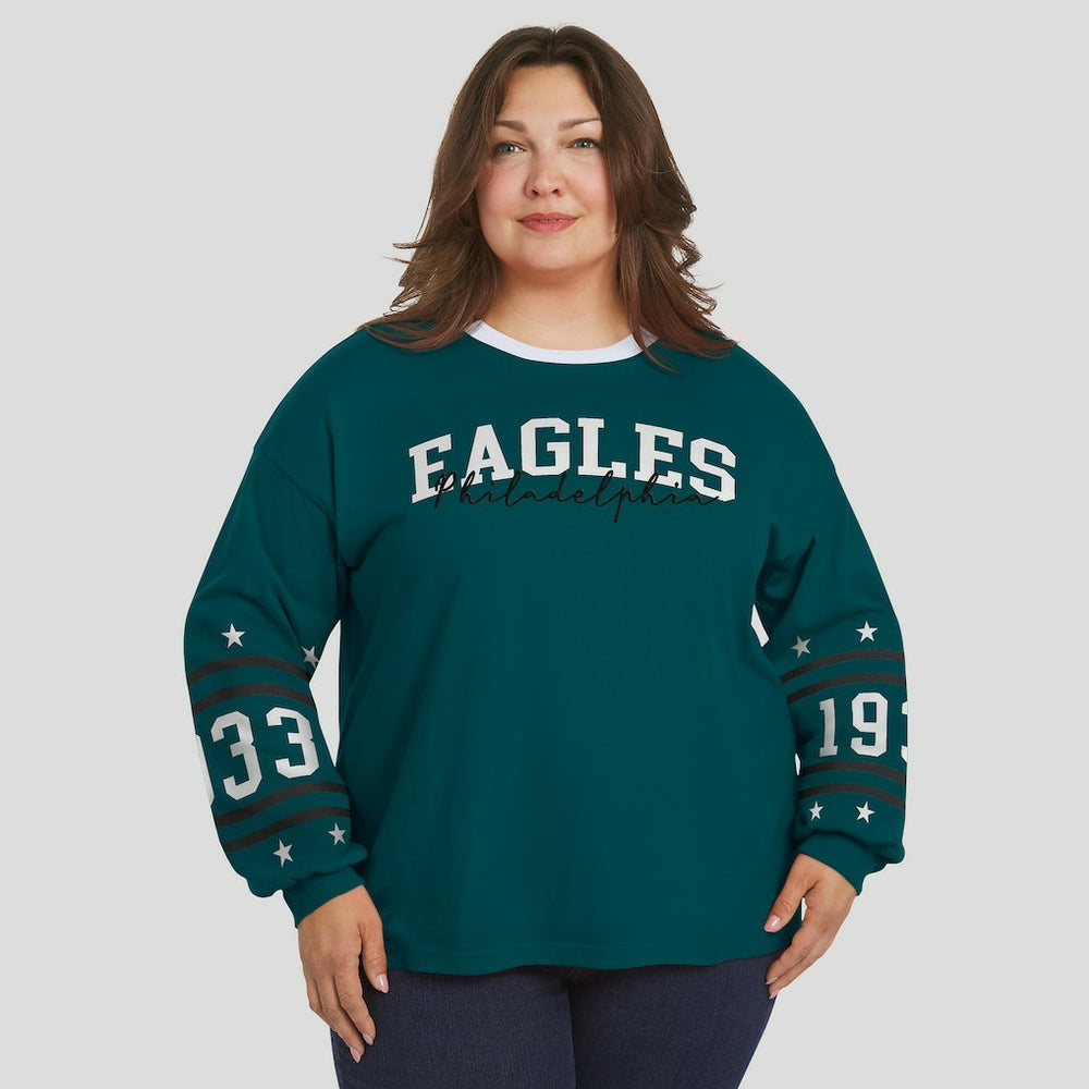 Philadelphia Eagles WEAR by Erin Andrews Women's Plus Size Sport Long-Sleeve T-Shirt - Midnight Green sale