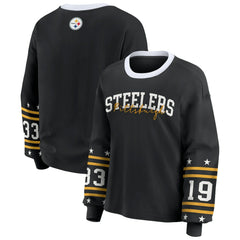 Pittsburgh Steelers WEAR by Erin Andrews Women's Plus Size Sport Long-Sleeve T-Shirt - Black on sale