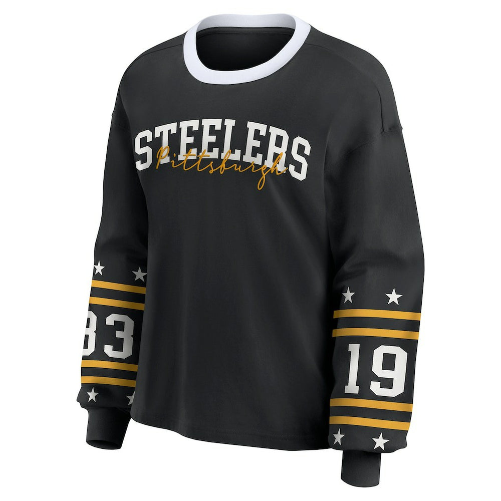 Pittsburgh Steelers WEAR by Erin Andrews Women's Plus Size Sport Long-Sleeve T-Shirt - Black on sale