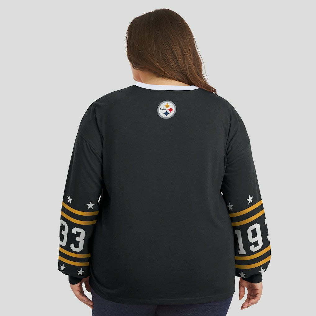 Pittsburgh Steelers WEAR by Erin Andrews Women's Plus Size Sport Long-Sleeve T-Shirt - Black on sale