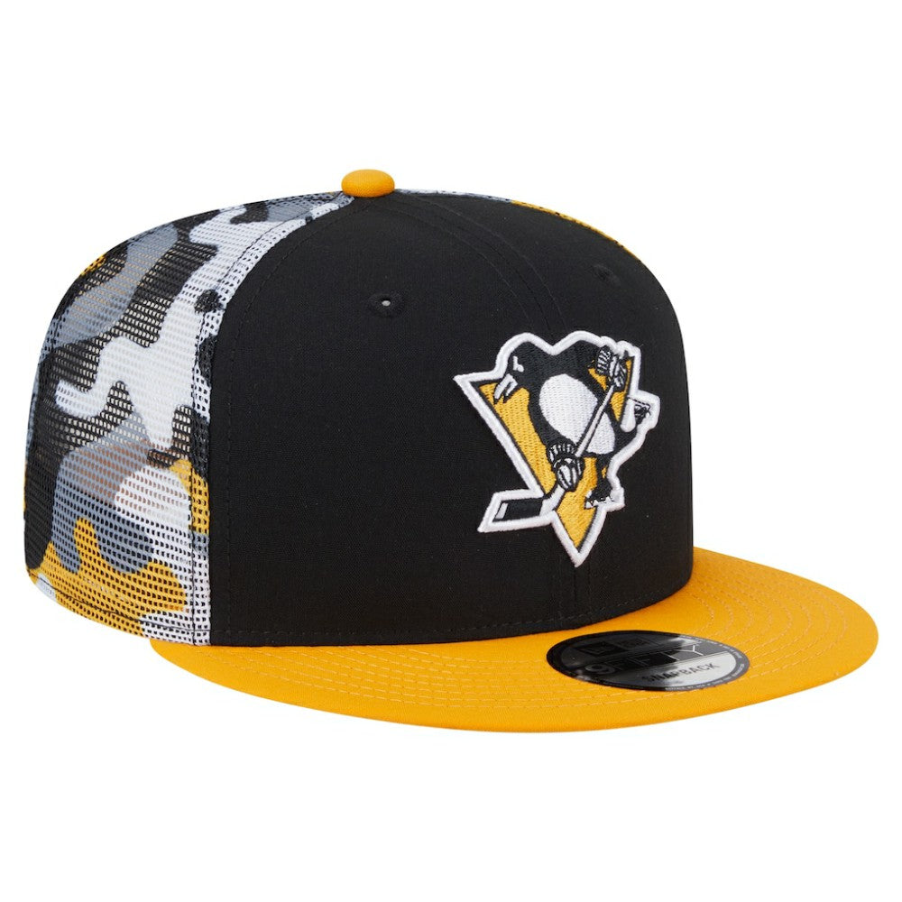 Pittsburgh Penguins New Era Camo Meshback 9FIFTY Snapback Hat - Black/Gold Hats