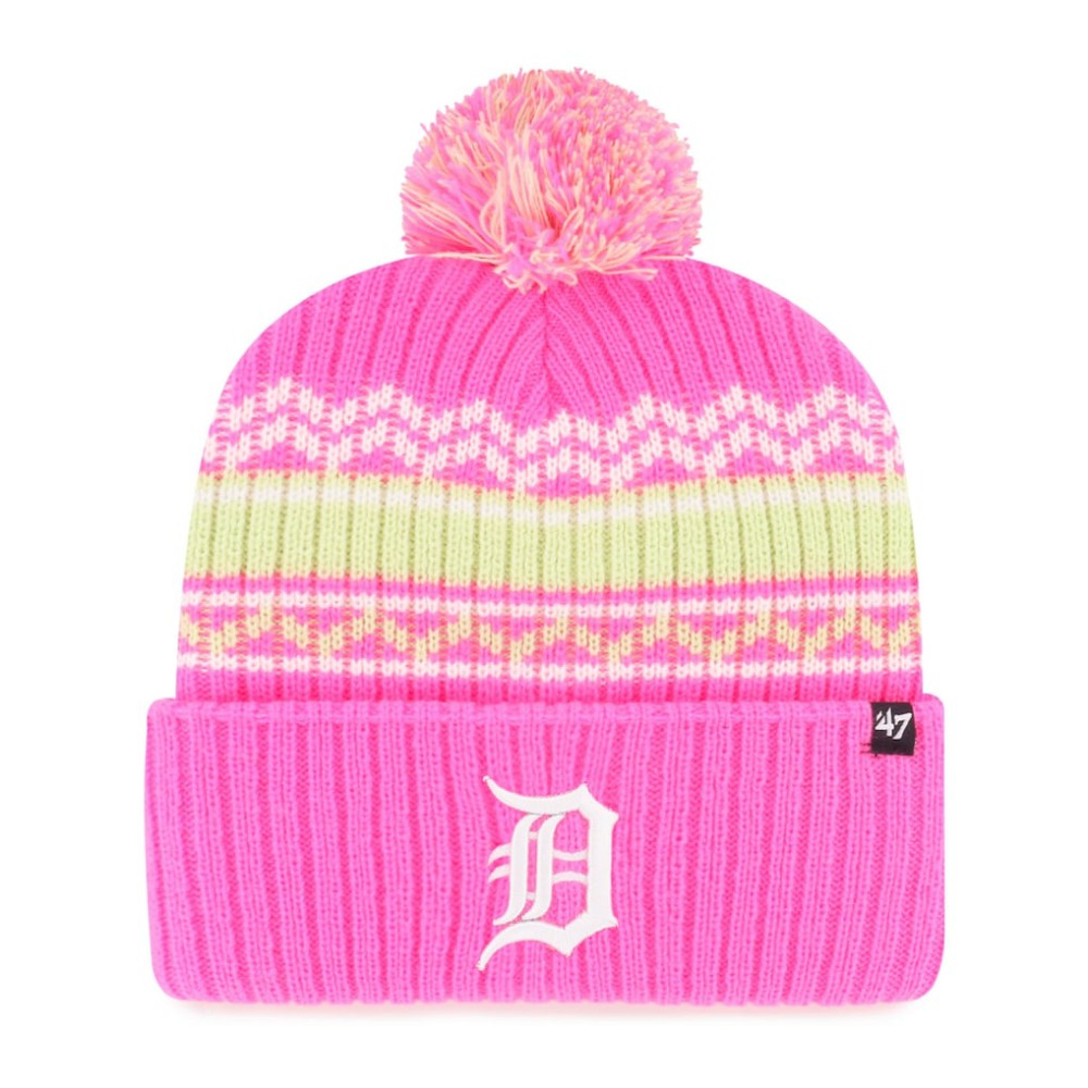 Detroit Tigers Youth Polar Vortex Cuffed Knit Hat with Pom Pink