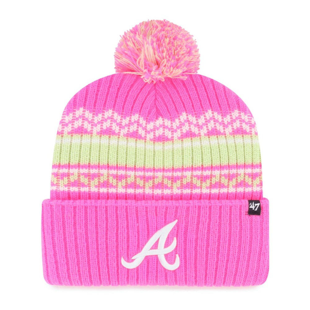 Atlanta Braves Youth Polar Vortex Cuffed Knit Hat with Pom Pink