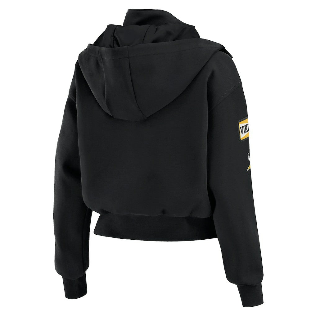 Minnesota Vikings WEAR by Erin Andrews Women's Tri-Blend Patch Pocket Cropped Full-Zip Bomber Hoodie Jacket - Black online