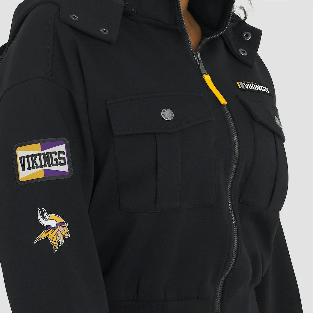 Minnesota Vikings WEAR by Erin Andrews Women's Tri-Blend Patch Pocket Cropped Full-Zip Bomber Hoodie Jacket - Black online