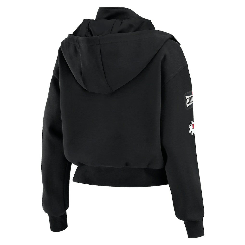 Kansas City Chiefs WEAR by Erin Andrews Women's Tri-Blend Patch Pocket Cropped Full-Zip Bomber Hoodie Jacket - Black on sale