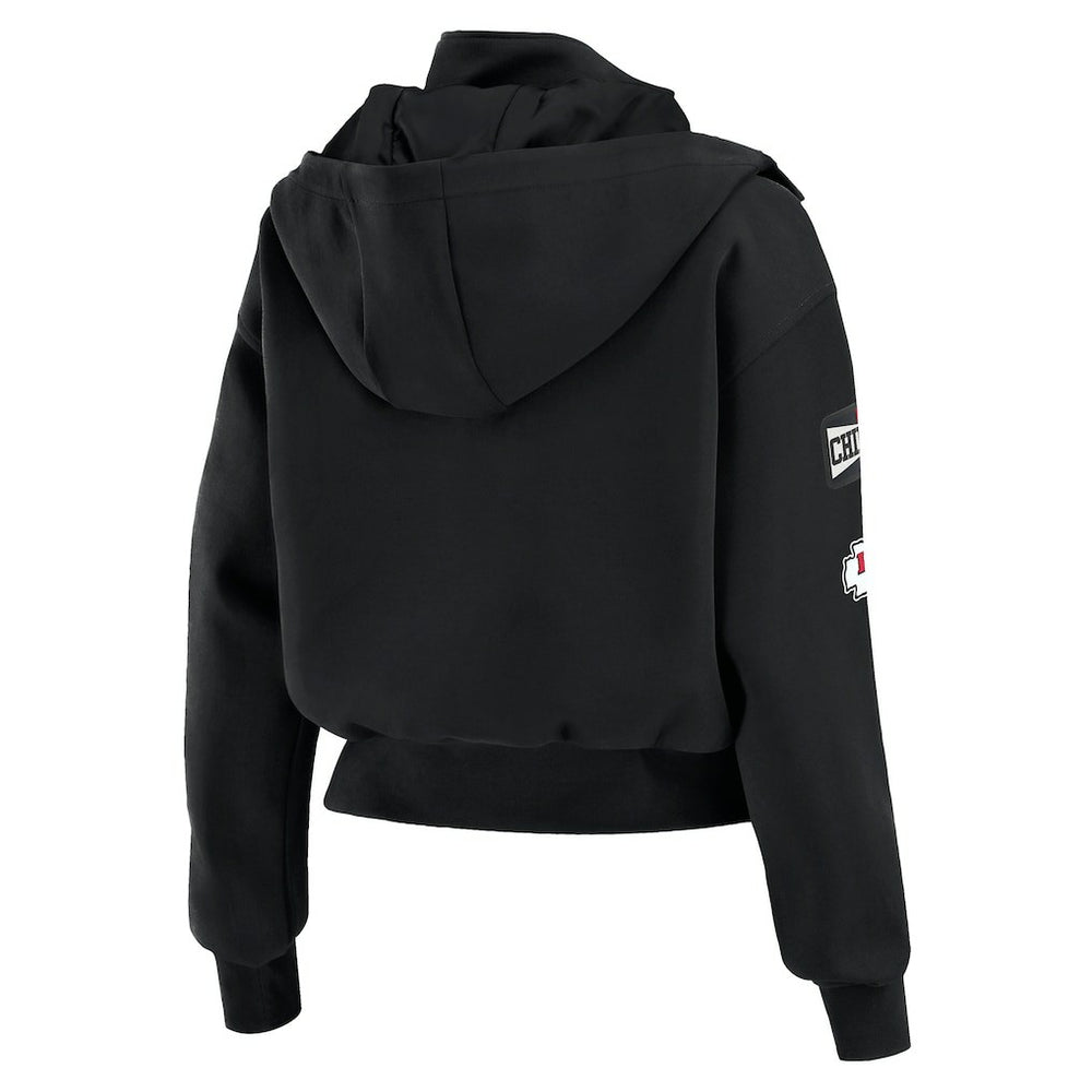 Kansas City Chiefs WEAR by Erin Andrews Women's Tri-Blend Patch Pocket Cropped Full-Zip Bomber Hoodie Jacket - Black on sale