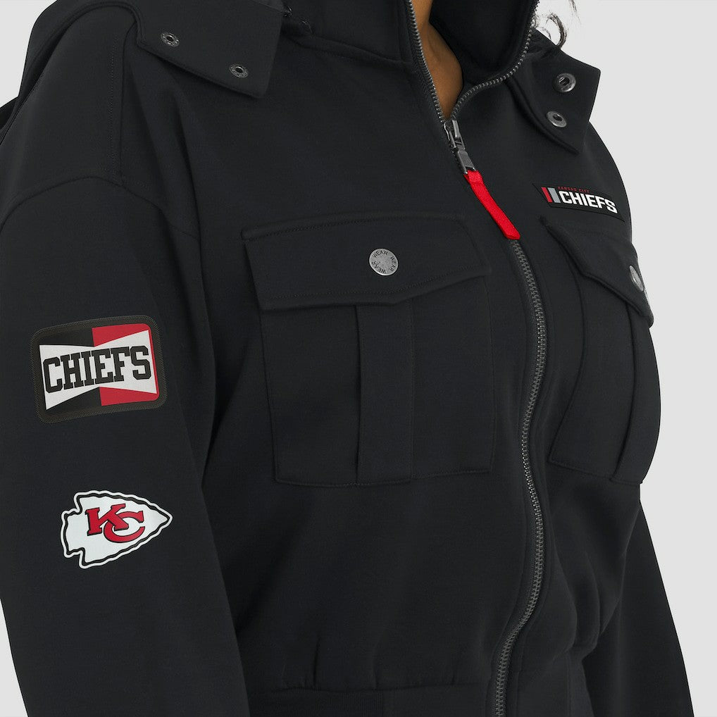 Kansas City Chiefs WEAR by Erin Andrews Women's Tri-Blend Patch Pocket Cropped Full-Zip Bomber Hoodie Jacket - Black on sale