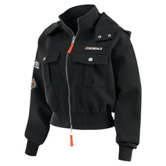 Cincinnati Bengals WEAR by Erin Andrews Women's Tri-Blend Patch Pocket Cropped Full-Zip Bomber Hoodie Jacket - Black cheap