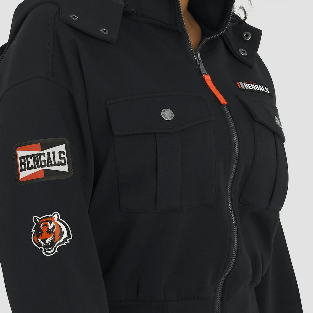 Cincinnati Bengals WEAR by Erin Andrews Women's Tri-Blend Patch Pocket Cropped Full-Zip Bomber Hoodie Jacket - Black cheap