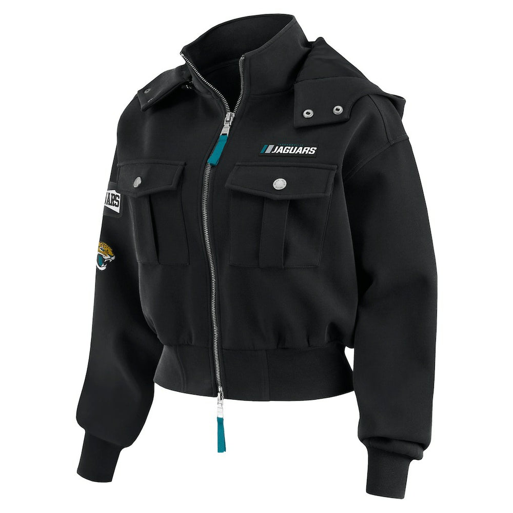 Jacksonville Jaguars WEAR by Erin Andrews Women's Tri-Blend Patch Pocket Cropped Full-Zip Bomber Hoodie Jacket - Black online