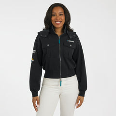 Jacksonville Jaguars WEAR by Erin Andrews Women's Tri-Blend Patch Pocket Cropped Full-Zip Bomber Hoodie Jacket - Black online