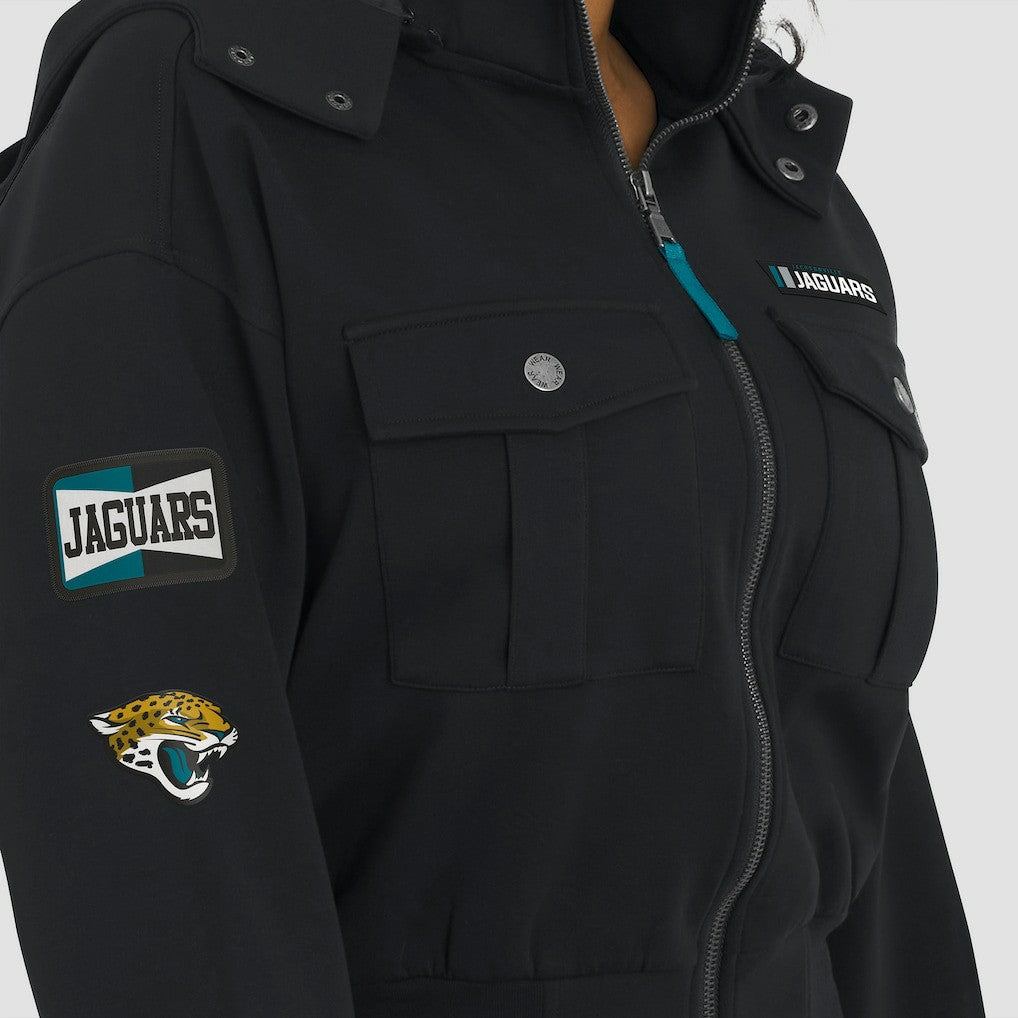 Jacksonville Jaguars WEAR by Erin Andrews Women's Tri-Blend Patch Pocket Cropped Full-Zip Bomber Hoodie Jacket - Black online