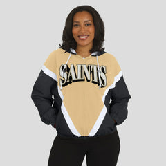 New Orleans Saints WEAR by Erin Andrews Women's Retro Crinkle Full-Zip Hoodie Windbreaker - Gold/Black online