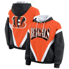 Cincinnati Bengals WEAR by Erin Andrews Women's Retro Crinkle Full-Zip Hoodie Windbreaker - Orange/Black discount