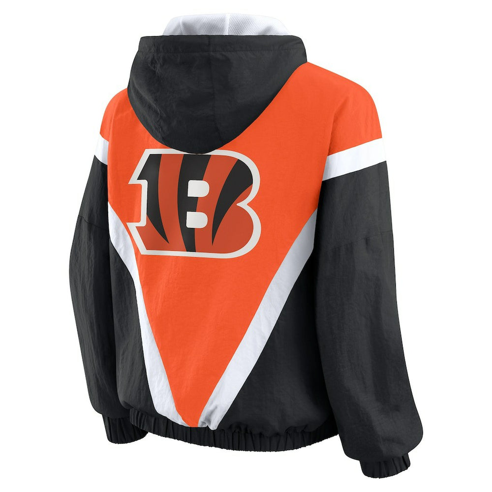 Cincinnati Bengals WEAR by Erin Andrews Women's Retro Crinkle Full-Zip Hoodie Windbreaker - Orange/Black discount