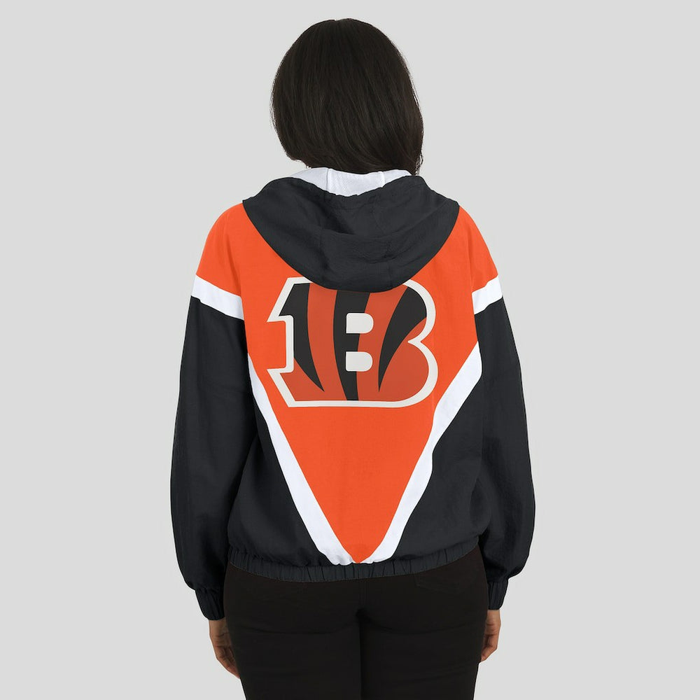 Cincinnati Bengals WEAR by Erin Andrews Women's Retro Crinkle Full-Zip Hoodie Windbreaker - Orange/Black discount