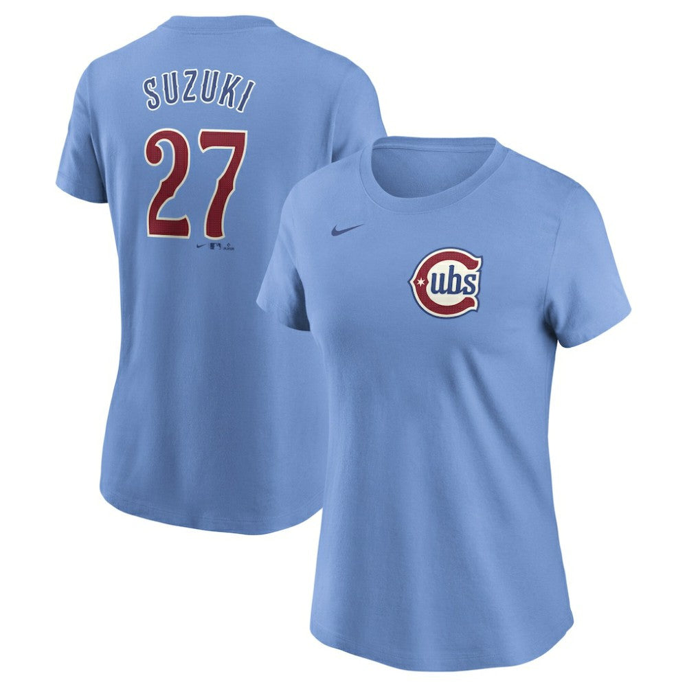 Seiya Suzuki Chicago Cubs Women's Cooperstown Collection Fuse Name & Number T-Shirt Light Blue