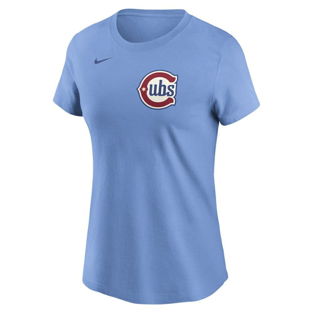 Dansby Swanson Chicago Cubs Women's Cooperstown Collection Fuse Name & Number T-Shirt Light Blue