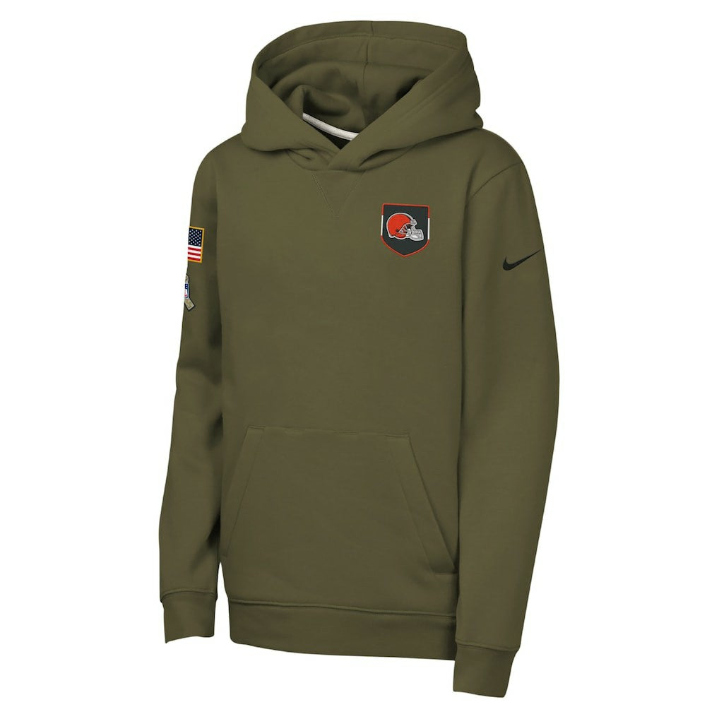 Cleveland Browns Youth 2025 Salute to Service Club Fleece Hoodie - Olive for sale