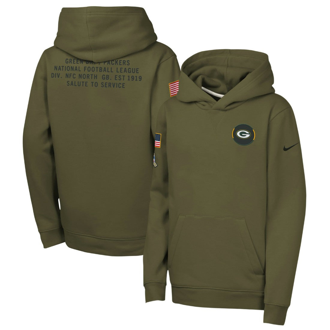 Green Bay Packers Youth 2025 Salute to Service Club Fleece Hoodie - Olive for sale