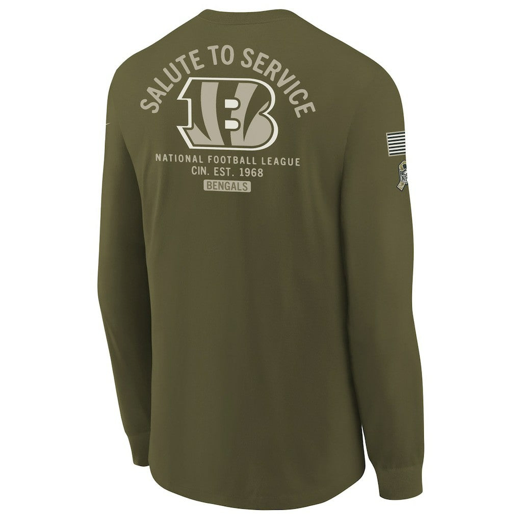 Cincinnati Bengals Youth 2025 Salute to Service Sideline Long Sleeve T-Shirt - Olive sale