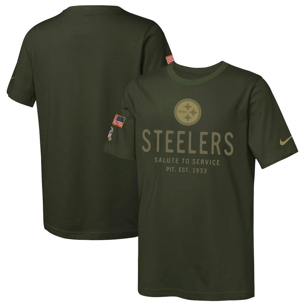 Pittsburgh Steelers Youth 2025 Salute to Service Sideline Dri-FIT T-Shirt - Olive sale