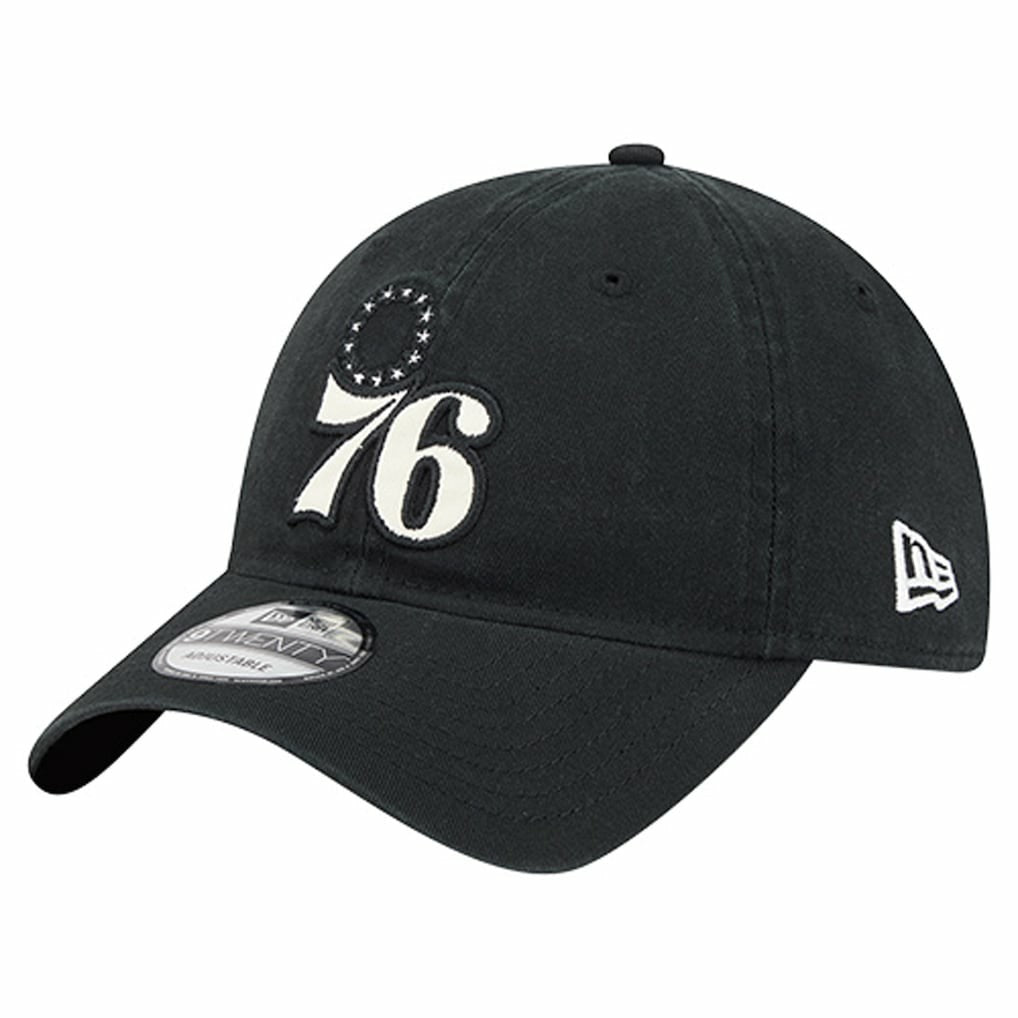 Philadelphia 76ers Stamp Fabric Applique 9TWENTY Adjustable Hat - Black for sale