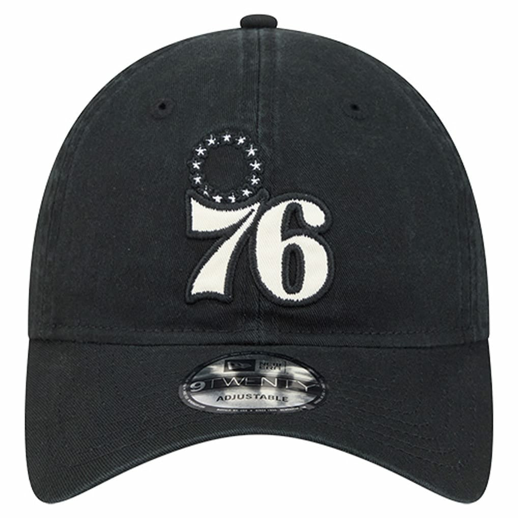 Philadelphia 76ers Stamp Fabric Applique 9TWENTY Adjustable Hat - Black for sale