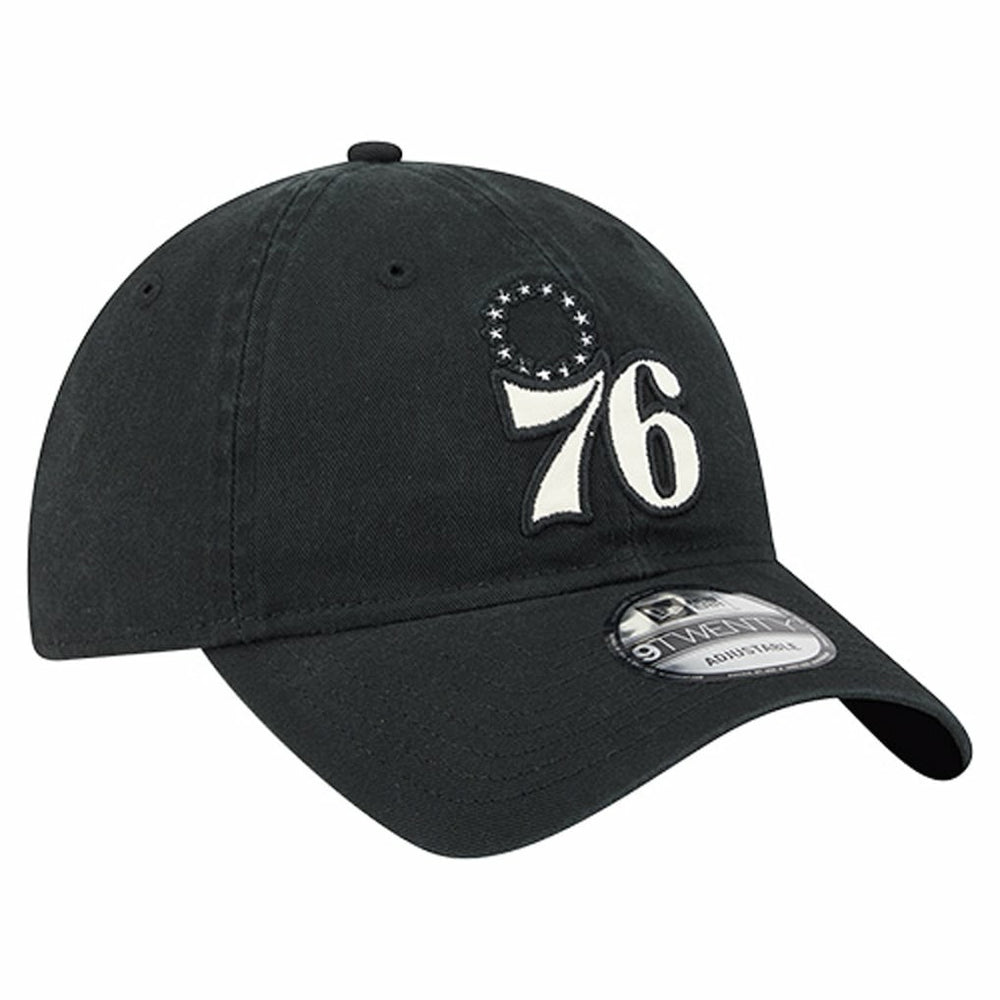 Philadelphia 76ers Stamp Fabric Applique 9TWENTY Adjustable Hat - Black for sale