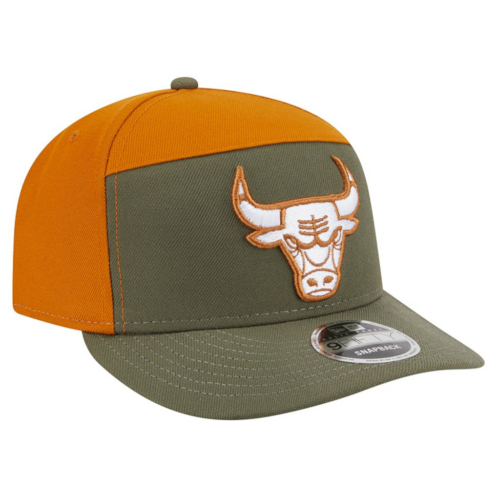 Chicago Bulls Two-Tone Color Pack Split Panel 9FIFTY Adjustable Hat - Olive/Burnt Orange sale