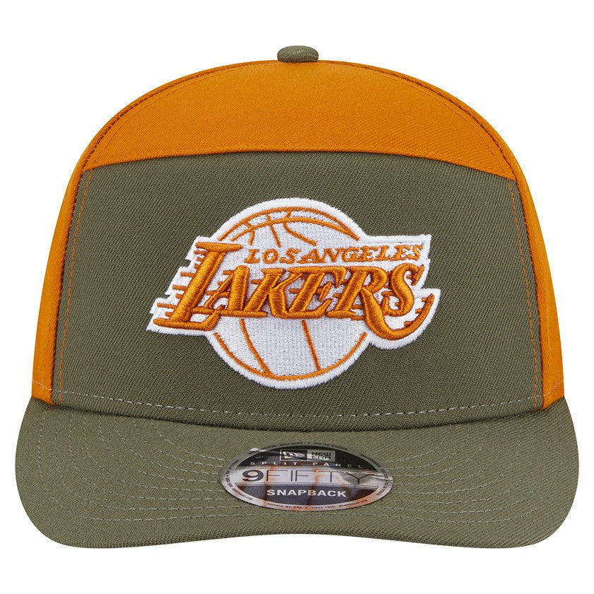 Los Angeles Lakers Two-Tone Color Pack Split Panel 9FIFTY Adjustable Hat - Olive/Burnt Orange shop