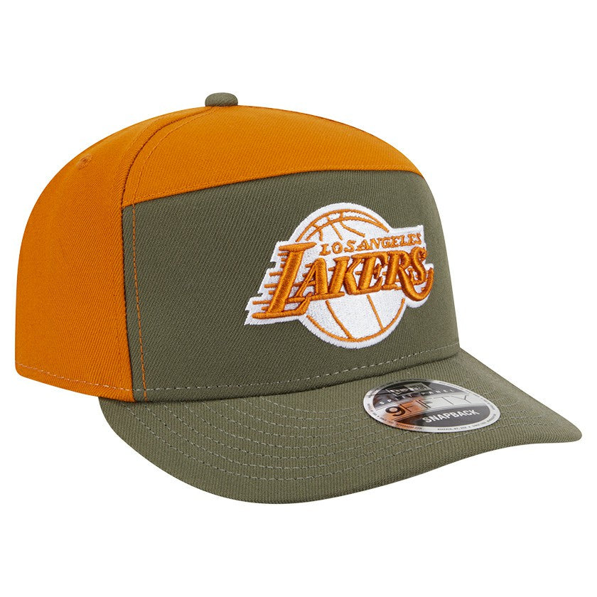 Los Angeles Lakers Two-Tone Color Pack Split Panel 9FIFTY Adjustable Hat - Olive/Burnt Orange shop